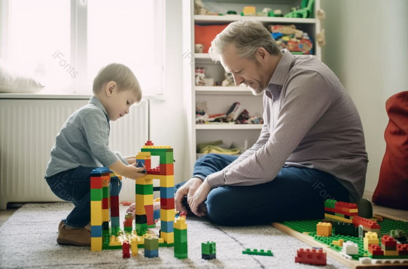 父亲节父亲和儿子坐在家里玩积木摄影图,高清,摄影图,摄影图片,图片大全,摄影图免费下载